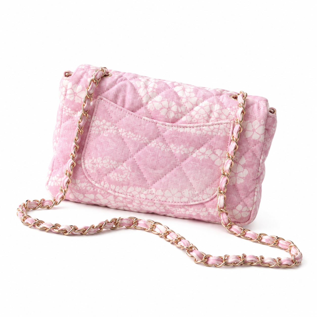 Chanel Pink & White Floral Tweed Bouclé Small Classic Flap Bag | Gold CC Turn-Lock, Rose Gold Chain & Tonal Pink Lining