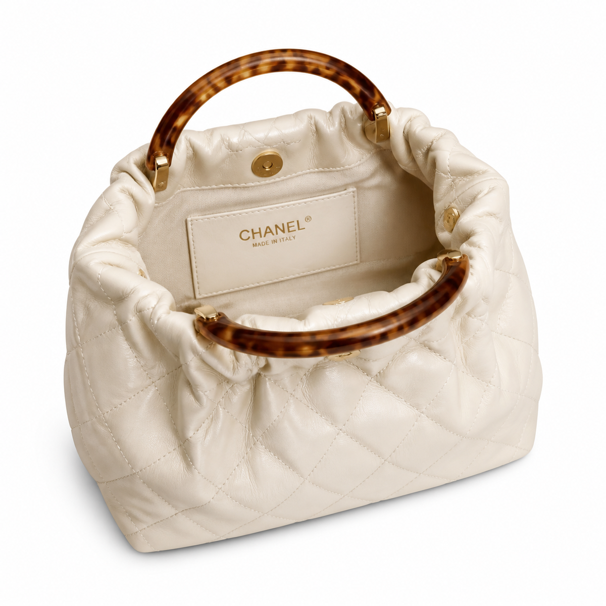 Chanel Classic Quilted Top Handle Handbag | CC Turn-Lock Chain Strap — 24cm