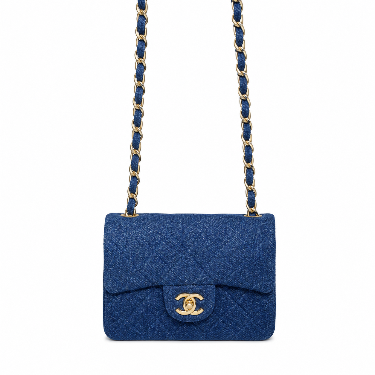Chanel Mini Classic Flap Indigo Blue Quilted Denim | Gold CC Turn-Lock — 17.5cm