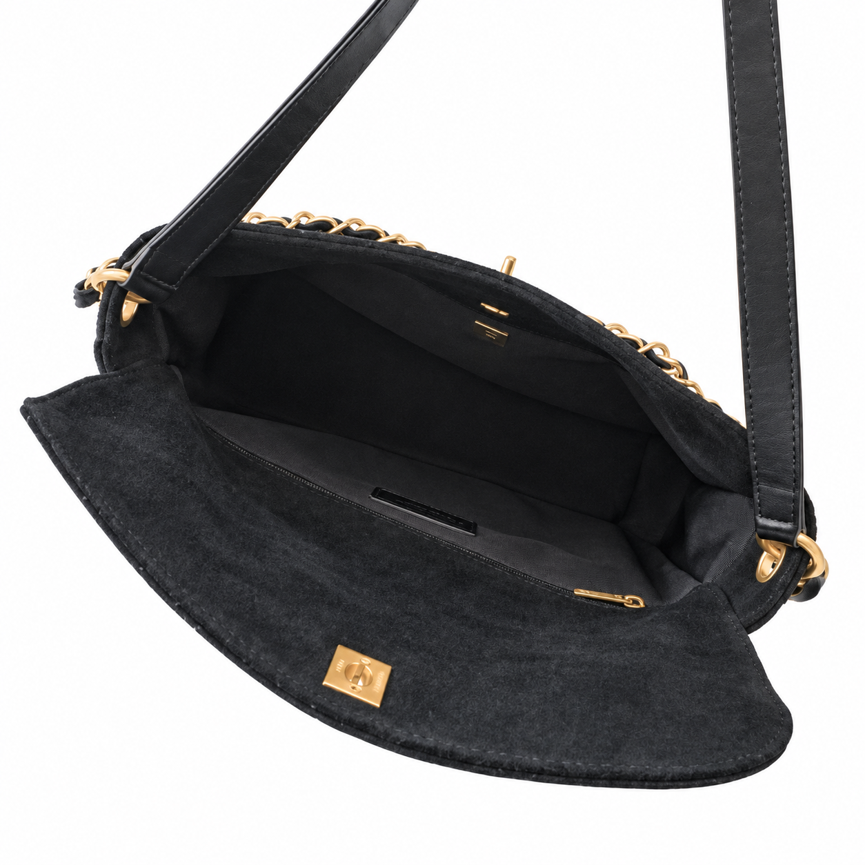 Chanel Quilted Suede Flap Shoulder Bag Black 25×30×7cm