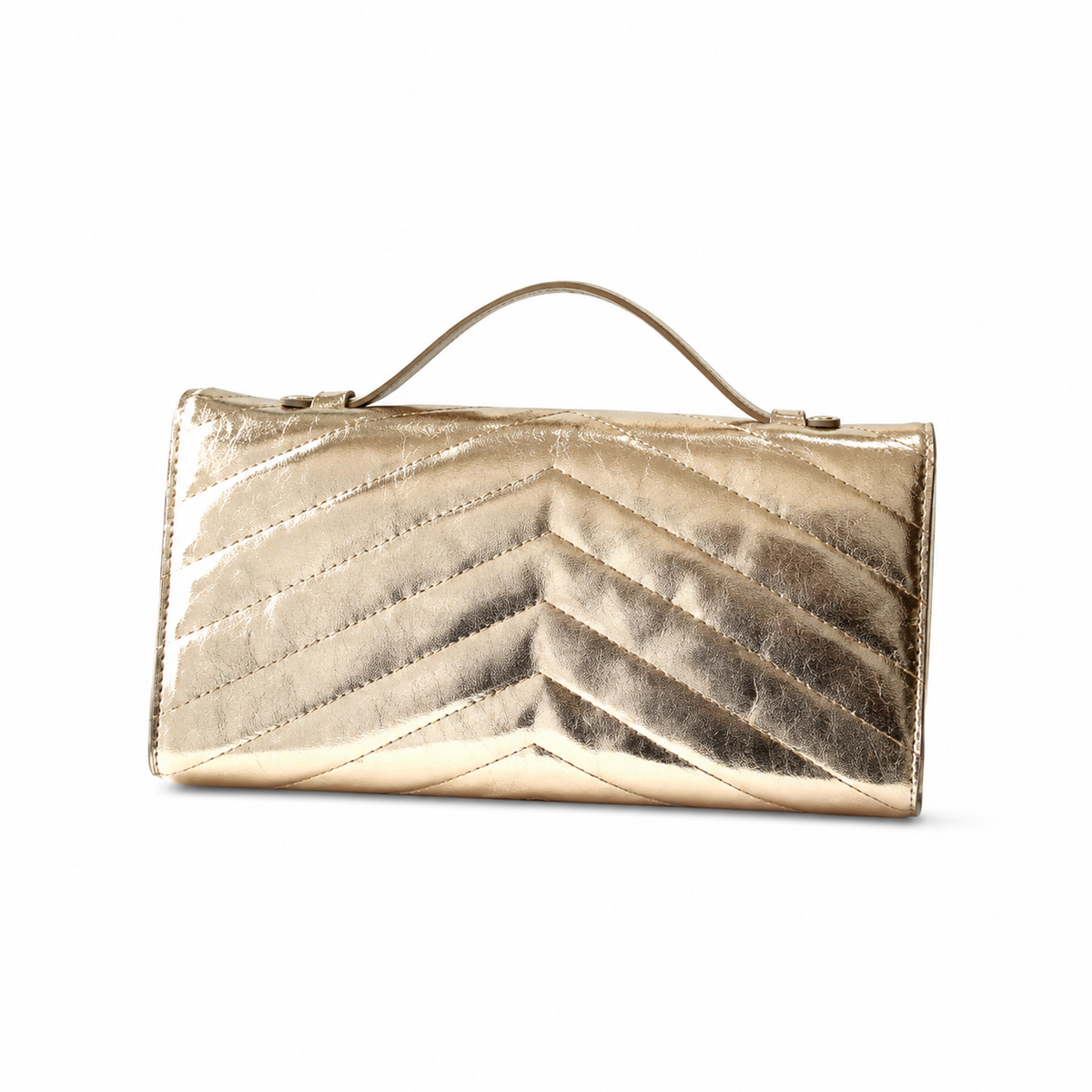 Chanel Champagne Gold Crinkled Metallic Envelope Bag | Chevron Quilting & Gold CC Turn-Lock