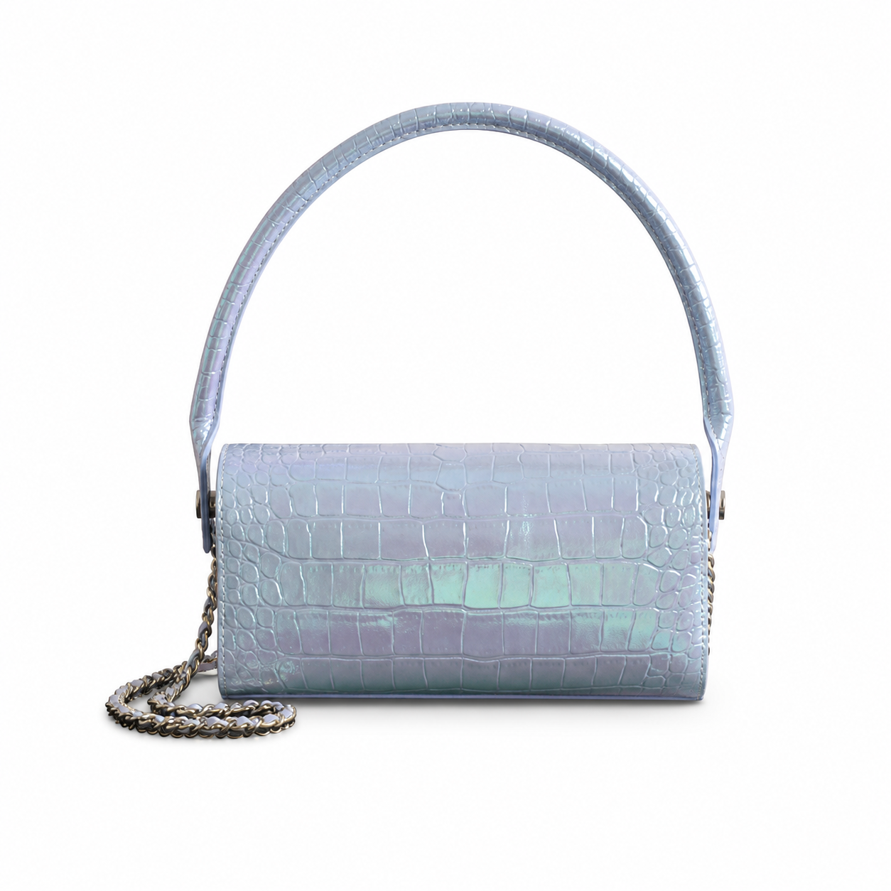 Chanel CC Iridescent Croc-Embossed Cylindrical Flap Bag | Gold — 23cm