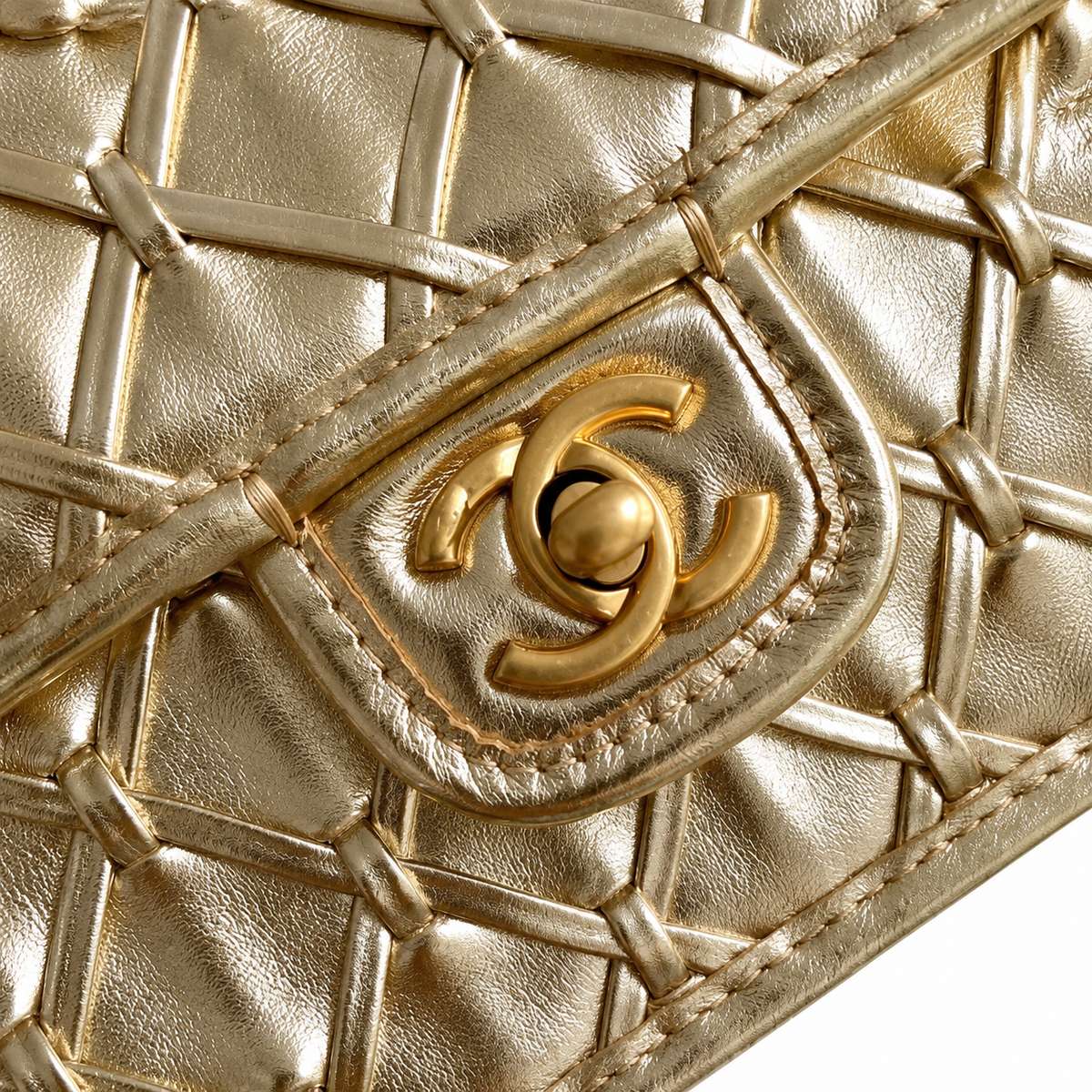 Chanel Champagne Gold Crinkled Metallic Small Flap Bag