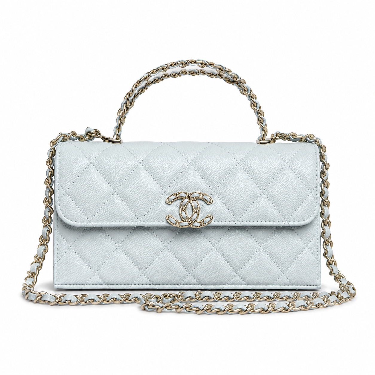 Chanel Iridescent Glacier Blue Caviar Quilted Mini Flap Bag | Scalloped Wave-Edge Flap, Chain-Texture CC Lock & Back Pocket