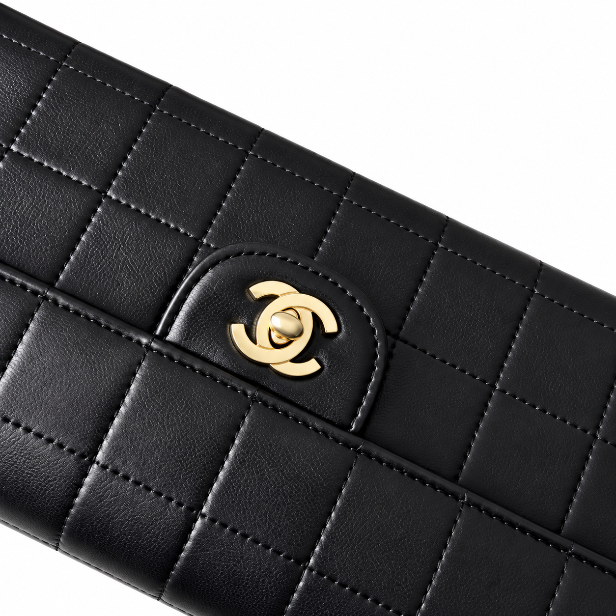 Chanel Square Quilted Lambskin East West Flap Bag Black 26cm