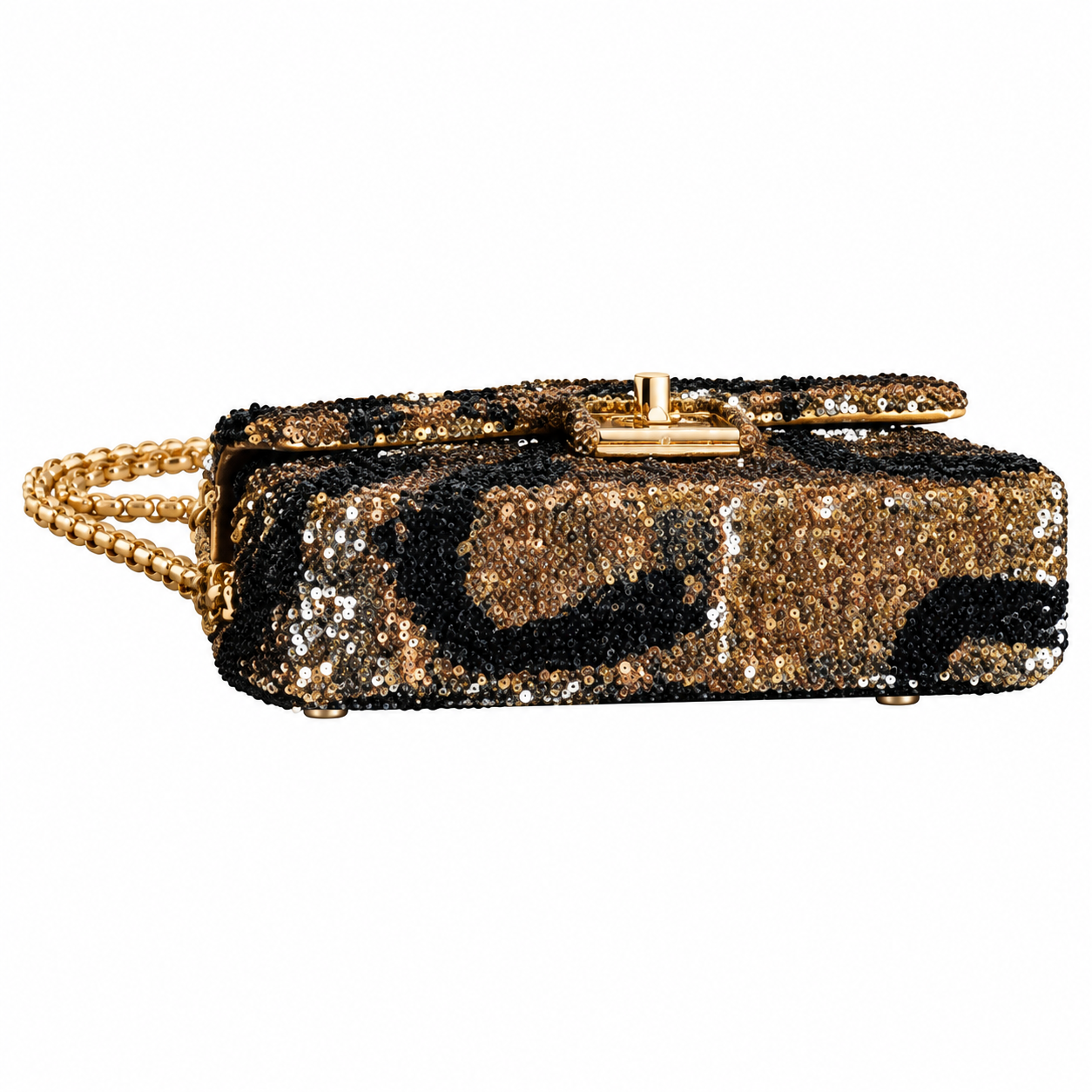 Chanel Classic Flap Leopard Sequin Black Gold 21cm