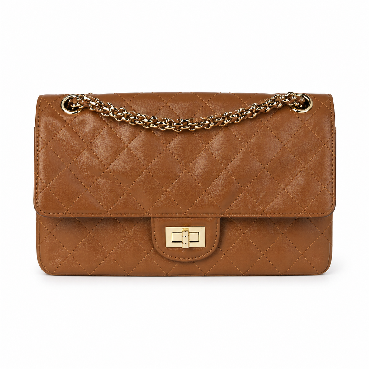 Chanel Classic Quilted Flap Bag | CC Turn-Lock Gold Hardware Leather Chain — 24x16cm