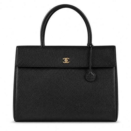 Chanel Large Tote Bag Black Pebbled Caviar Leather | Gold CC Turn-Lock — 43cm