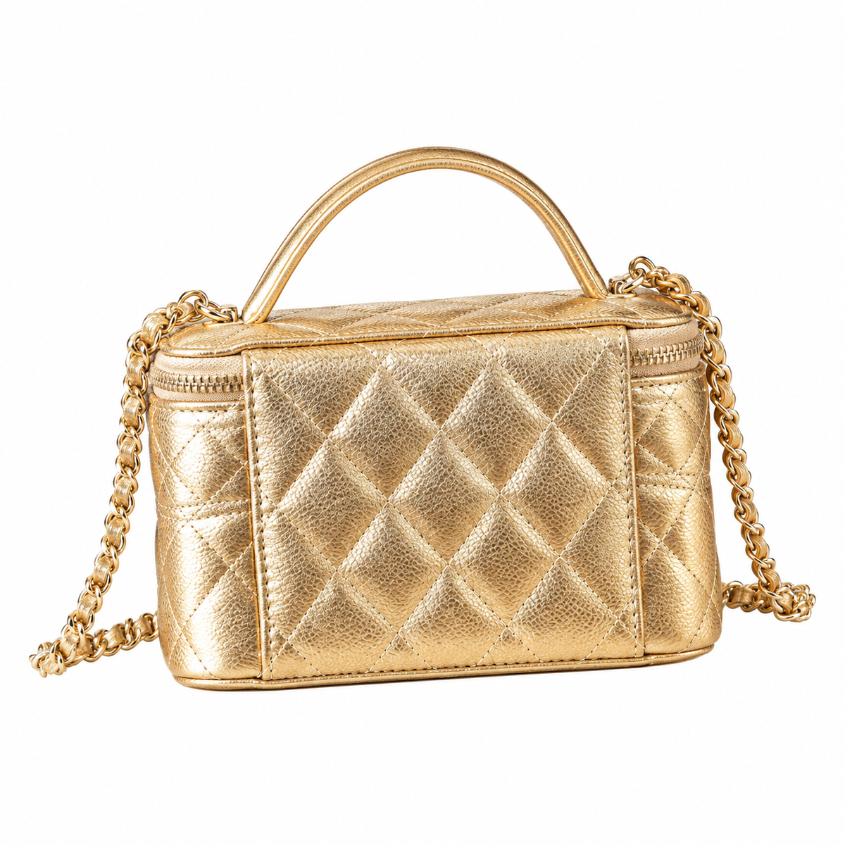 Chanel Quilted Metallic Lambskin Vanity Case Gold 17cm