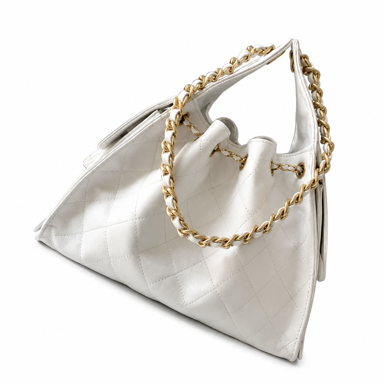 Chanel Classic Quilted Handbag | CC Turn-Lock Rigid Top Handle Chain Strap — 26x30cm