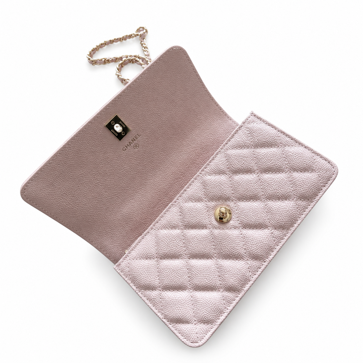 Chanel Mini Top-Handle Flap Pearl Blush Pink Caviar | Gold CC Turn-Lock & Silver Chain — 19cm