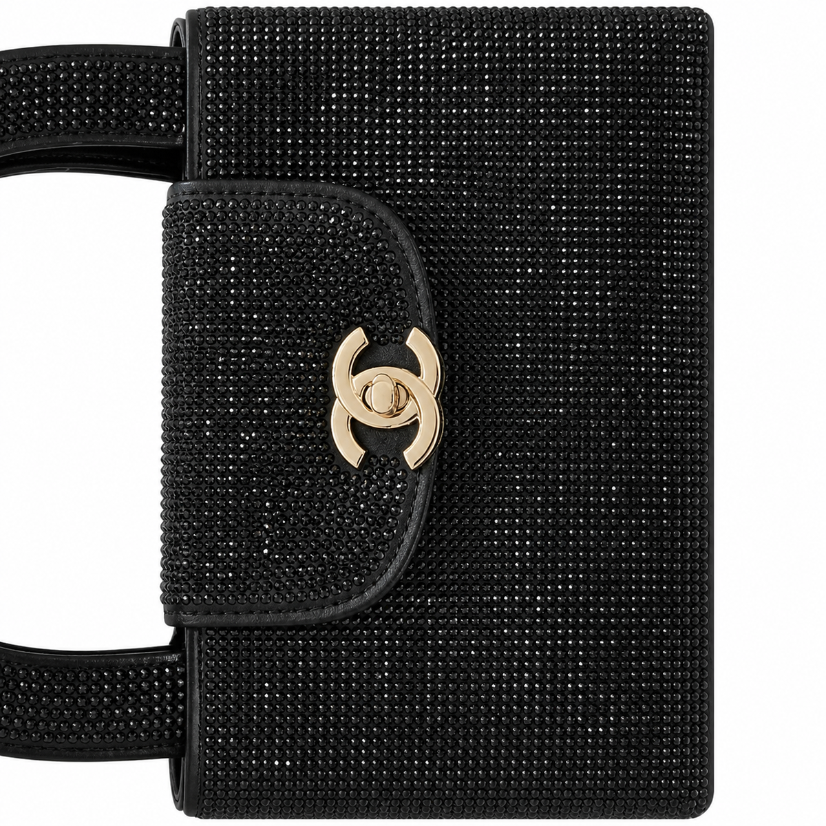 Chanel Black Crystal Mini Top-Handle Flap | Crystal Arch Handle & Silver Chain — 19cm