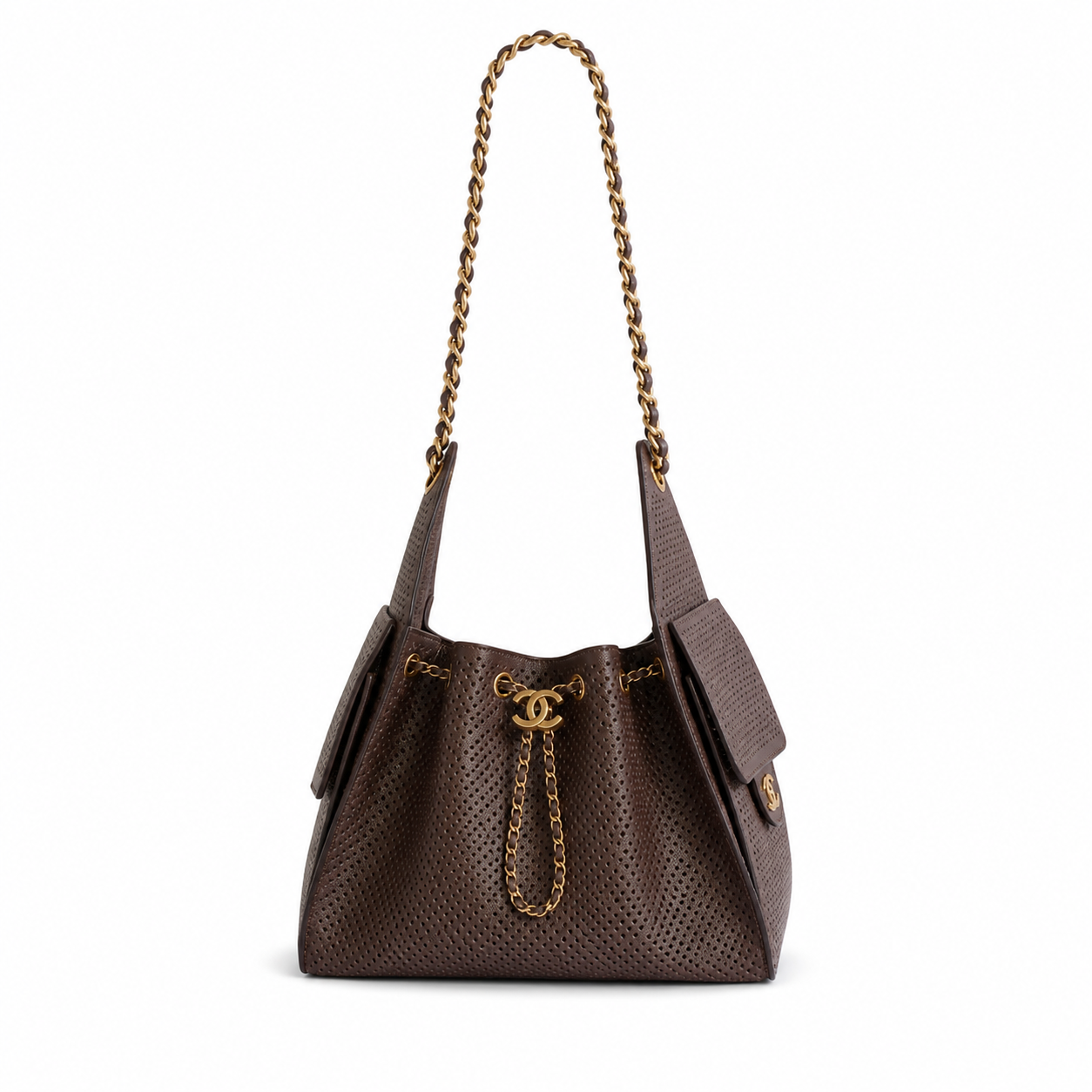 Chanel Classic Quilted Handbag | CC Turn-Lock Rigid Top Handle Chain Strap — 26x30cm