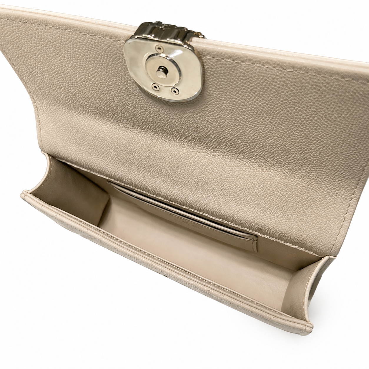 Chanel Ivory Cream Fine-Grain Quilted Mini Top Handle Flap Bag | Gold Chain-Texture CC Turn-Lock & Tonal Ivory Chain