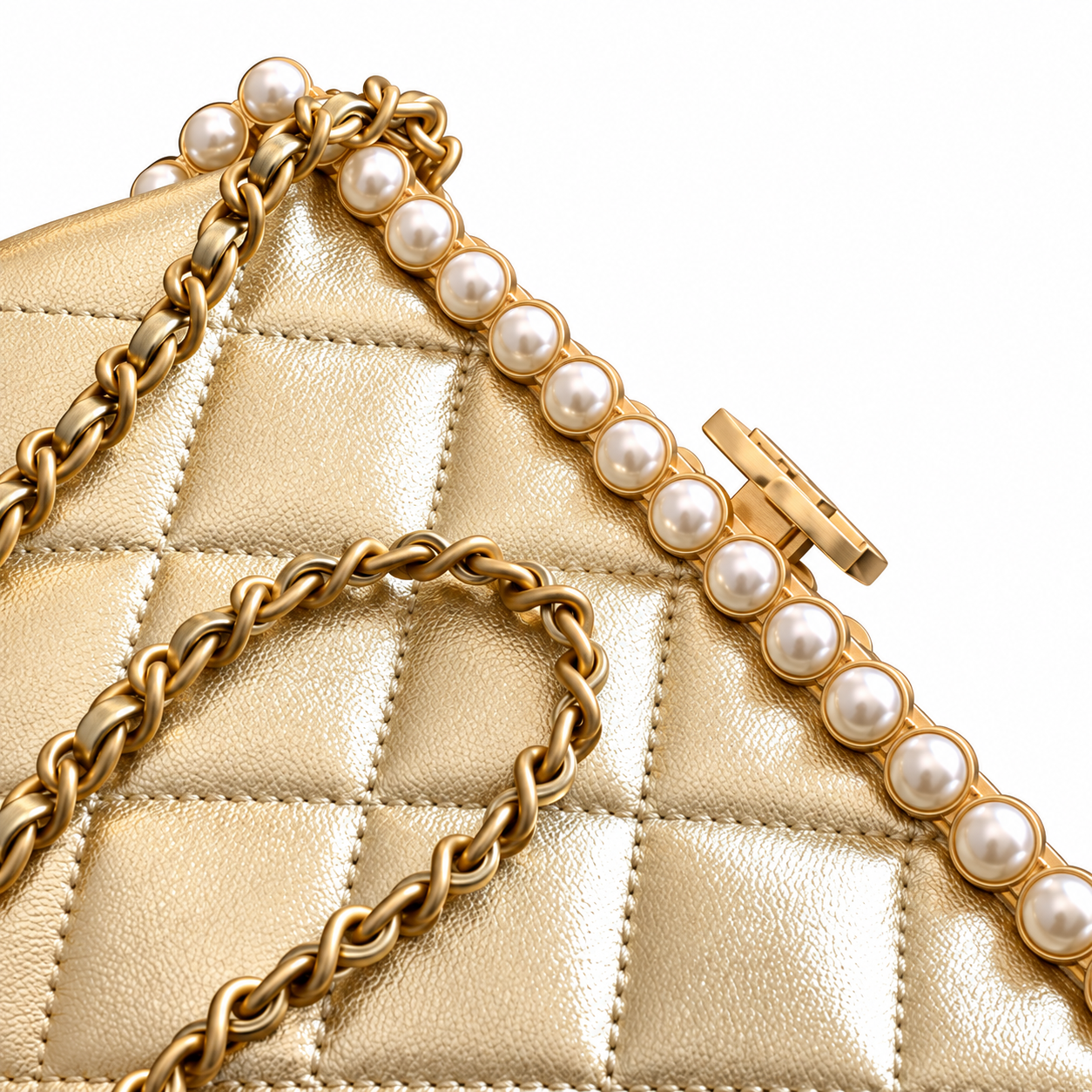 Chanel Quilted Metallic Elongated Flap Bag Gold 10×20×7cm