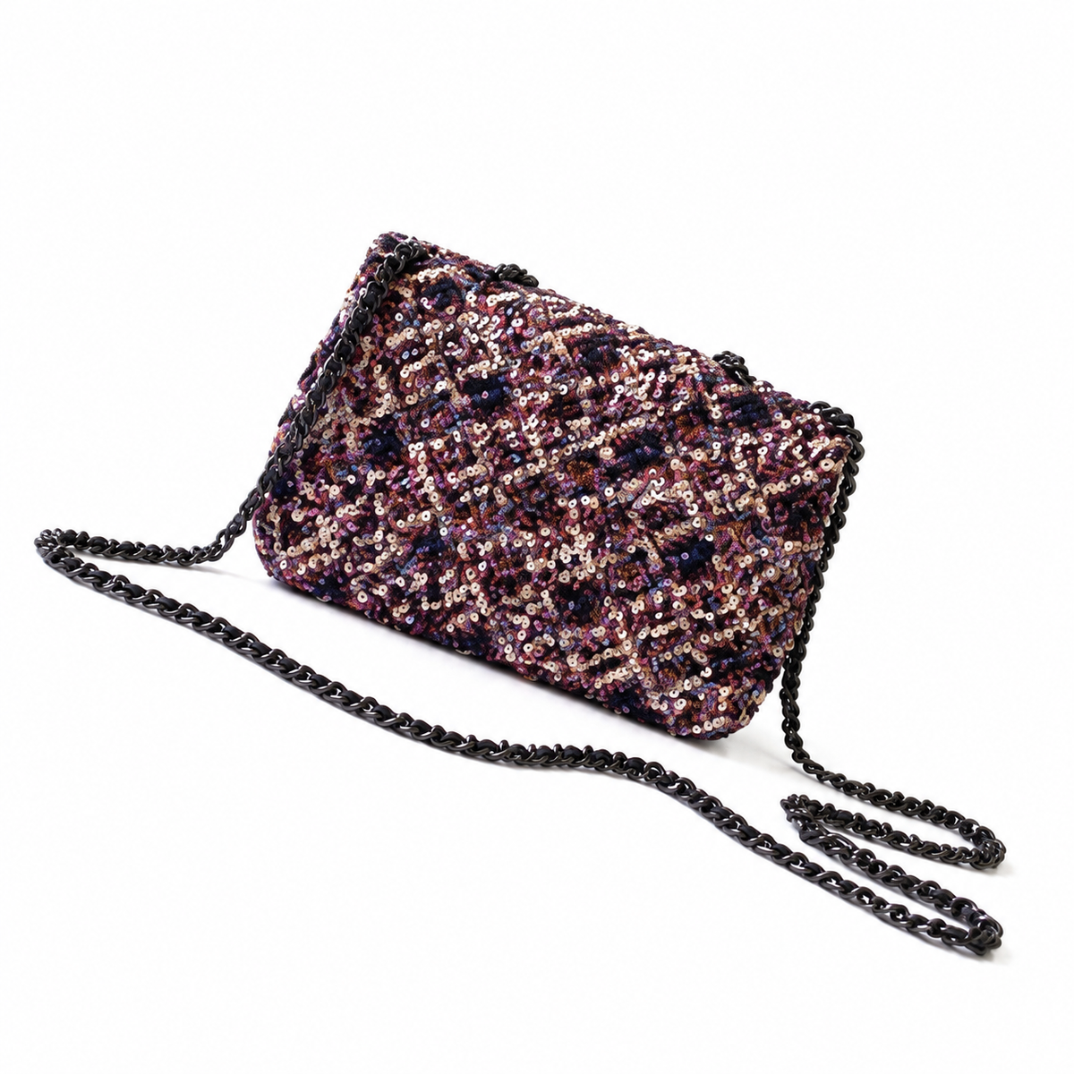 Chanel Multicolour Sequin Diamond-Quilted Flap Bag | Aubergine & Mixed Tones, Gunmetal CC & Chain