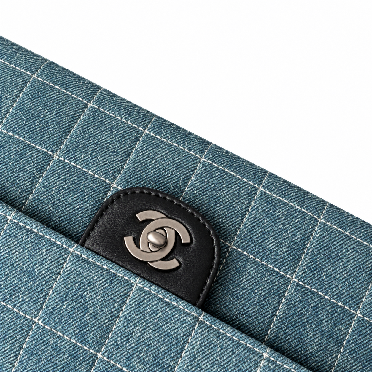Chanel Denim Square Quilted East West Flap Bag Blue Ruthenium 26cm