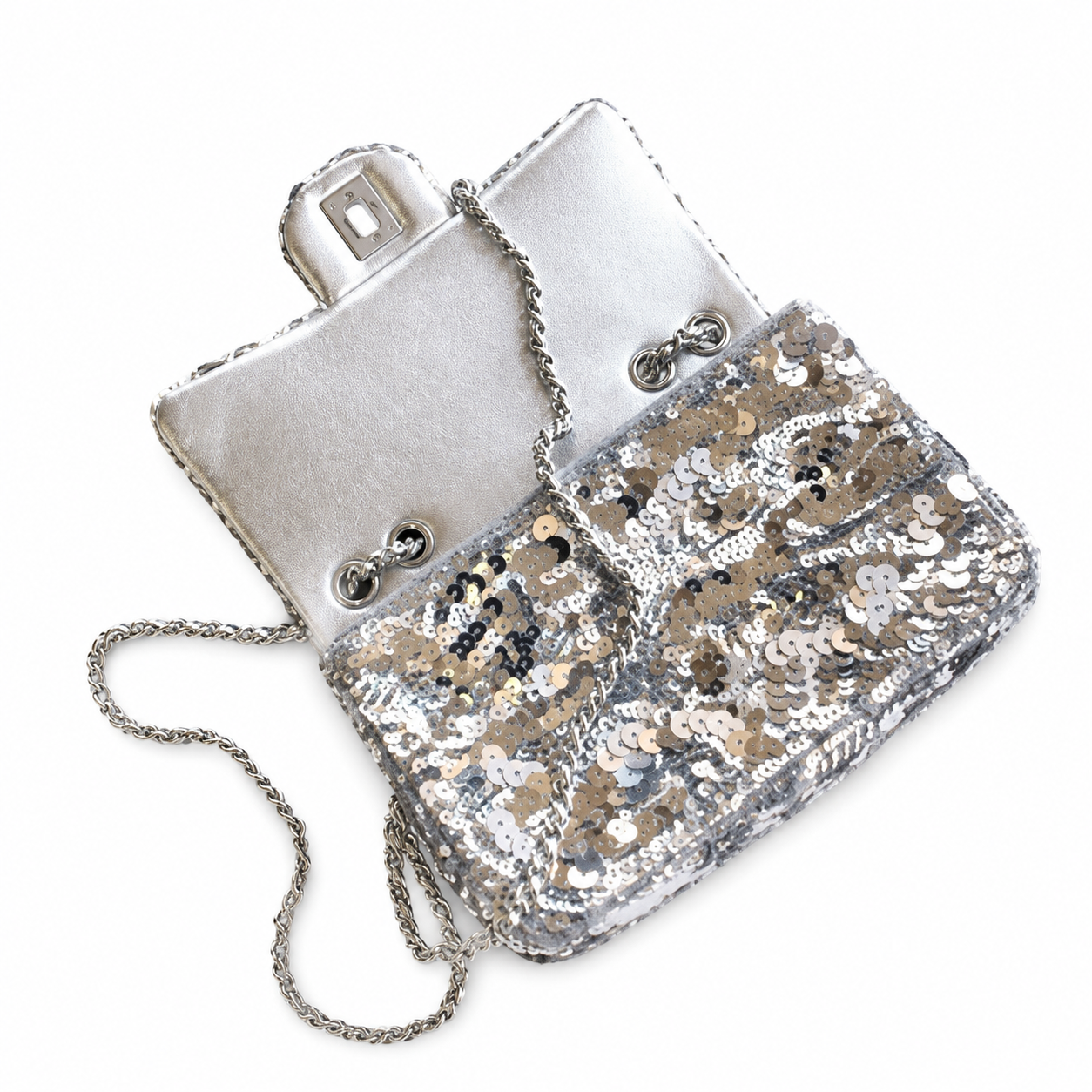 Chanel Silver & Gold Large Mirror Sequin Medium Flap Bag