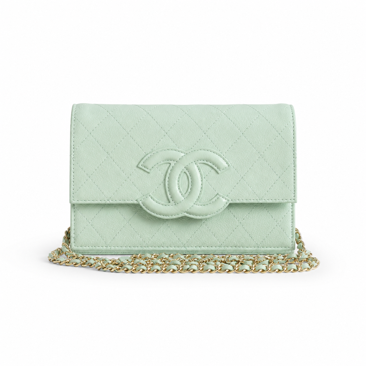 Chanel Mint Green Lambskin WOC | Tone-on-Tone CC & Gold Chain — 19cm