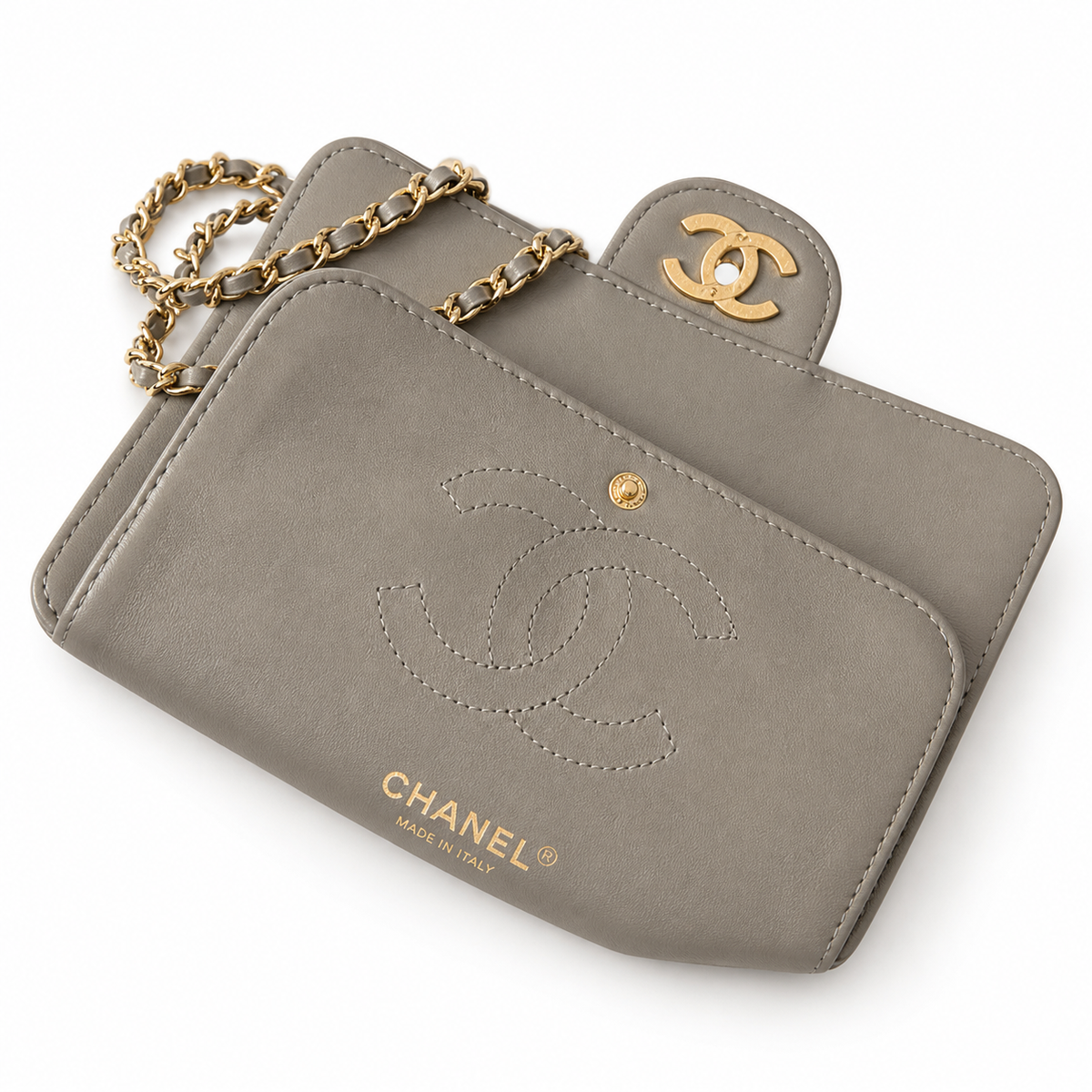 Chanel Classic Single Flap Bag Dove Grey Quilted Suede | Matte Gold CC Turn-Lock — 20cm