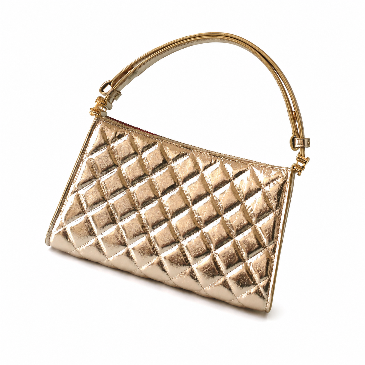 Chanel Metallic Gold Quilted Top Handle Tote | CC Gold Leather — 14x22cm