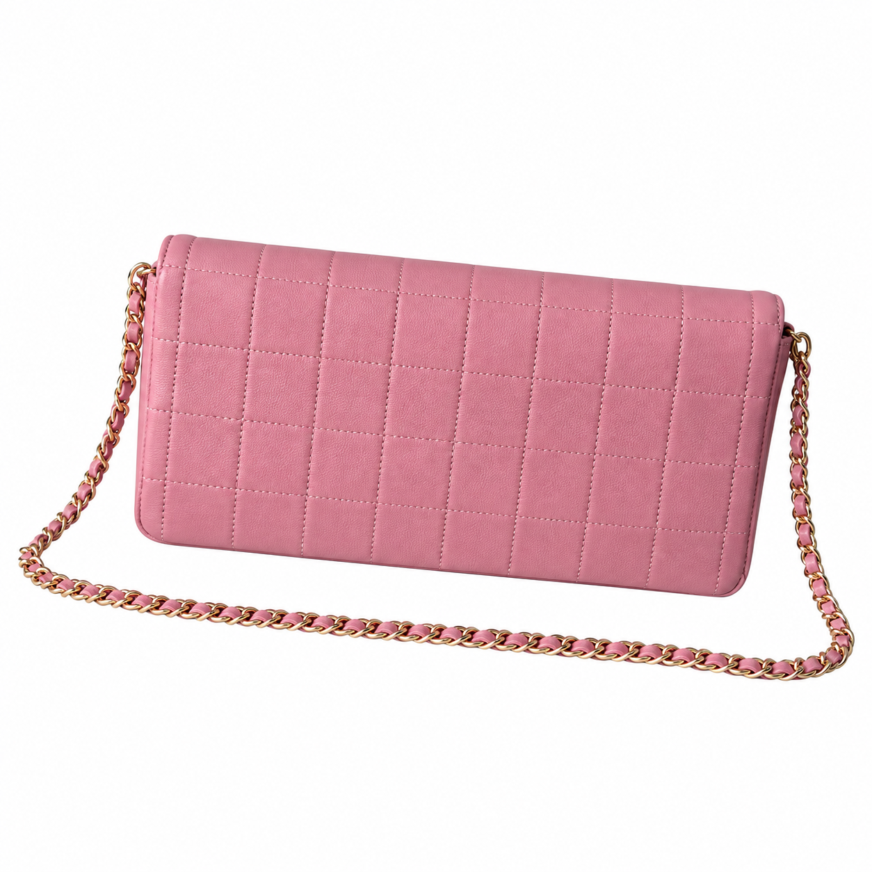 Chanel Square Quilted Lambskin East West Flap Bag Pink Gold 26cm