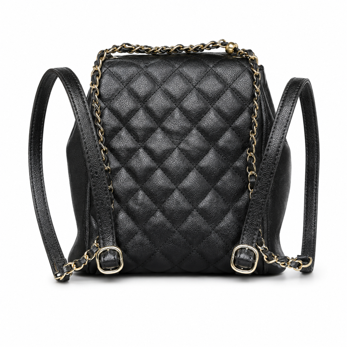 Chanel Duma Grained Leather Backpack | CC Turn-Lock Antique Gold Chain Black — 20.5x20cm