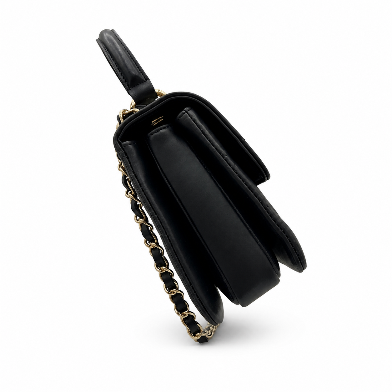 Chanel Trendy CC Mini Top-Handle Flap Black Lambskin | Gold CHANEL Nameplate Bar — 20cm