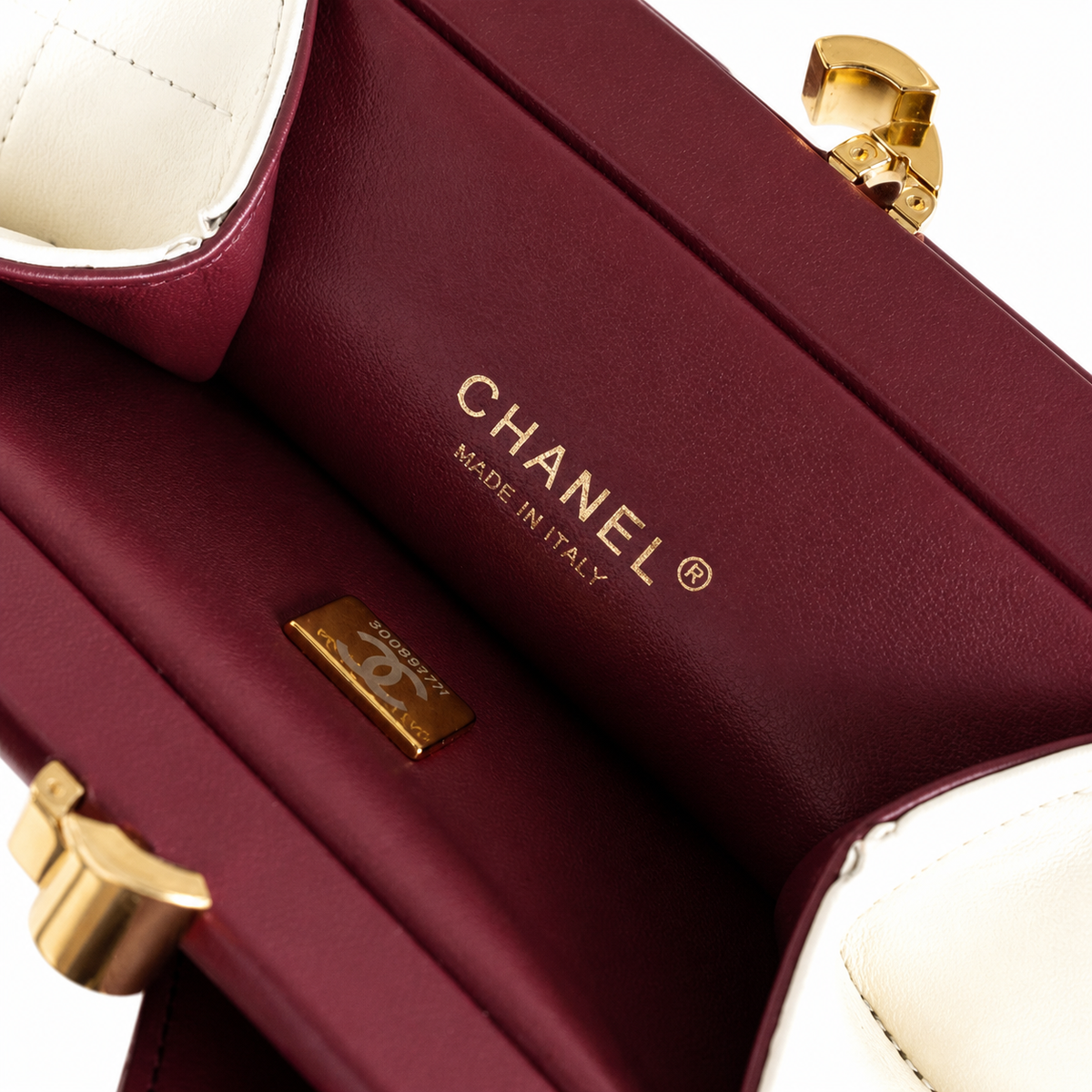 Chanel Large Hobo Bag Ivory White Diamond-Quilted Lambskin | Burgundy Interior & Gold CC Clasp — 32cm