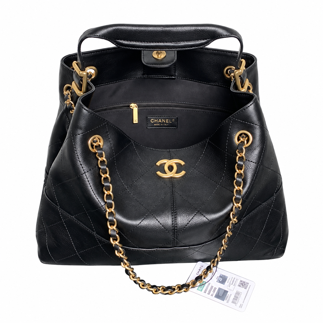 Chanel 24P Quilted Calfskin Hobo Bag Black 24×36×14cm