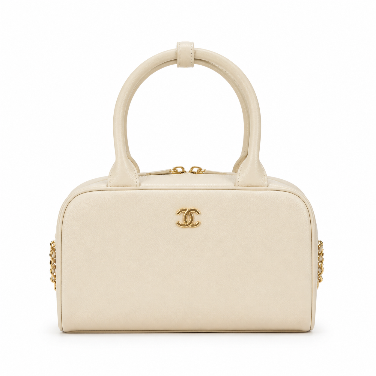 Chanel Ivory Calfskin Mini Bowling Bag | 31 Rue Cambon Emboss & Gold Chain — 21cm