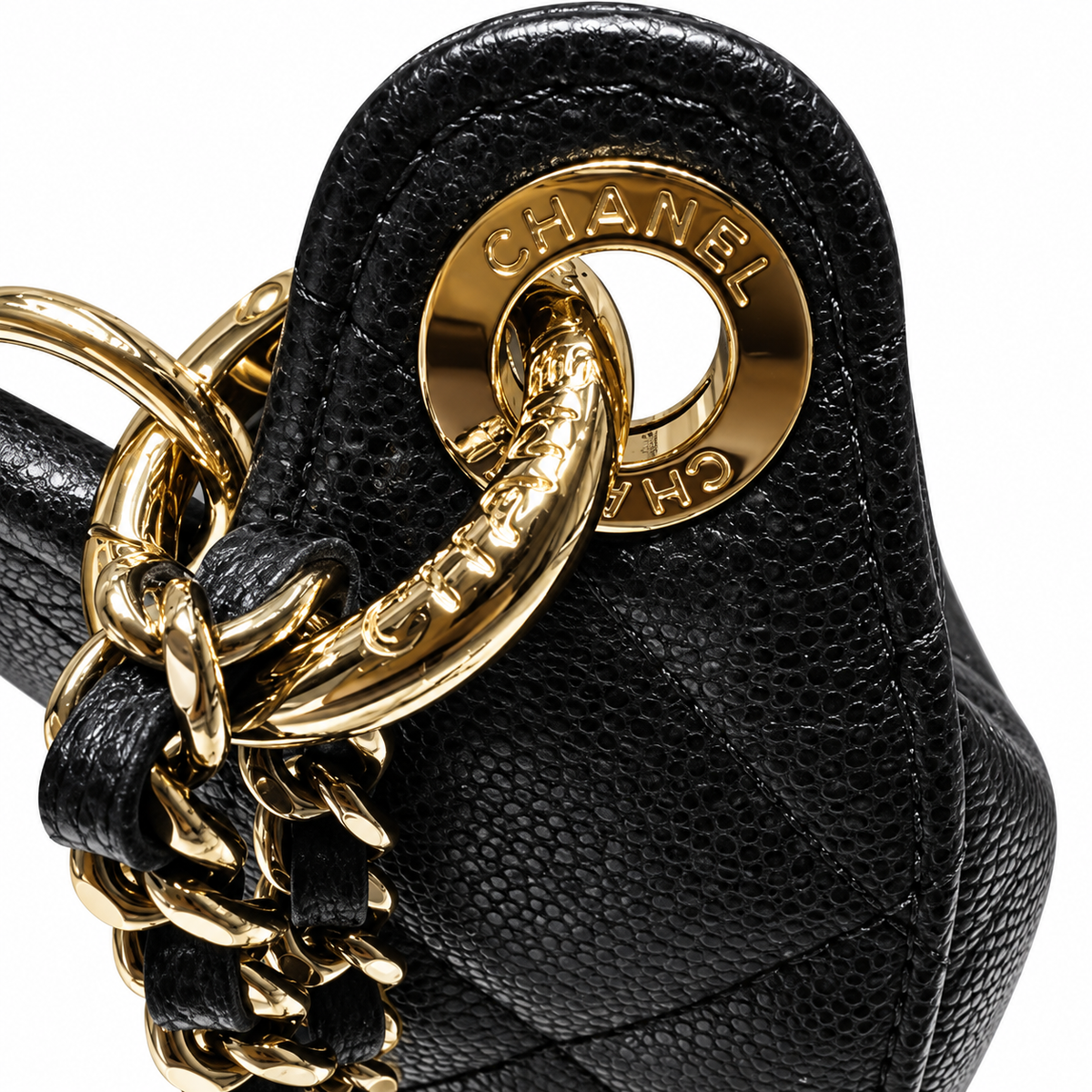 Chanel Crescent Zip Hobo Quilted Caviar Black Gold CC 22cm