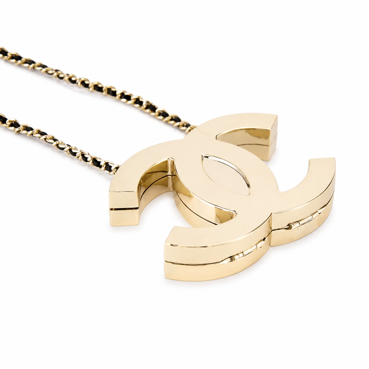 Chanel CC Logo Hard Shell Minaudiere | Gold Mirror & Chain — 10cm