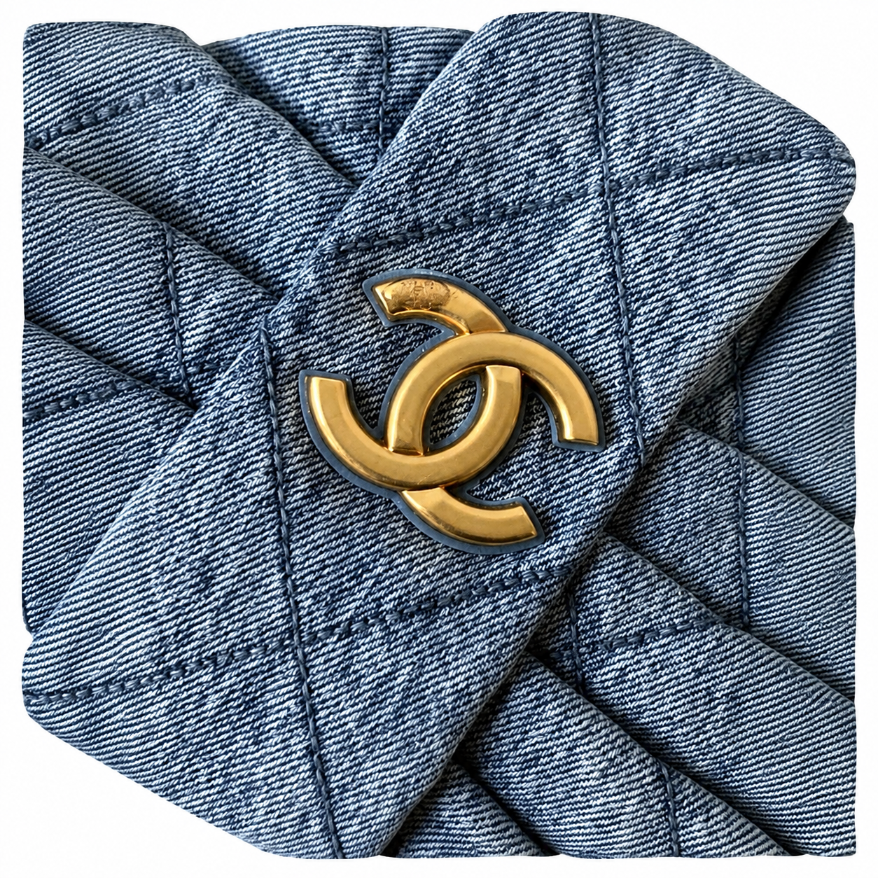 Chanel Denim Quilted Large Shopping Tote | Gold Chain Blue — 29x38cm