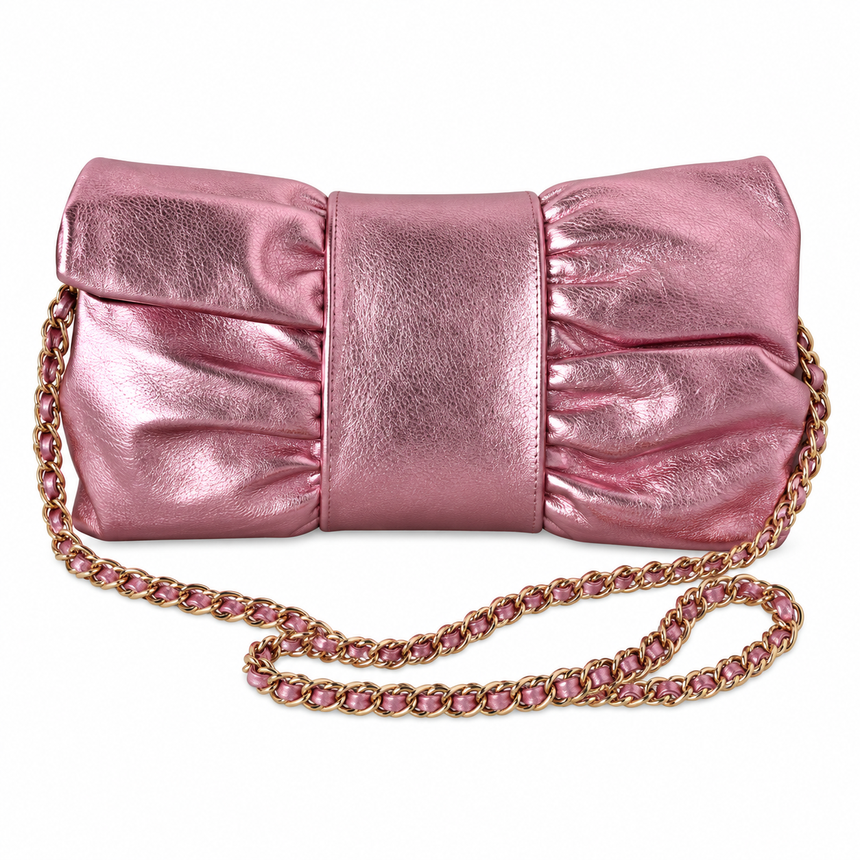 Chanel Ruched Metallic Crinkled Calfskin CC Flap Bag Rose Pink 22cm