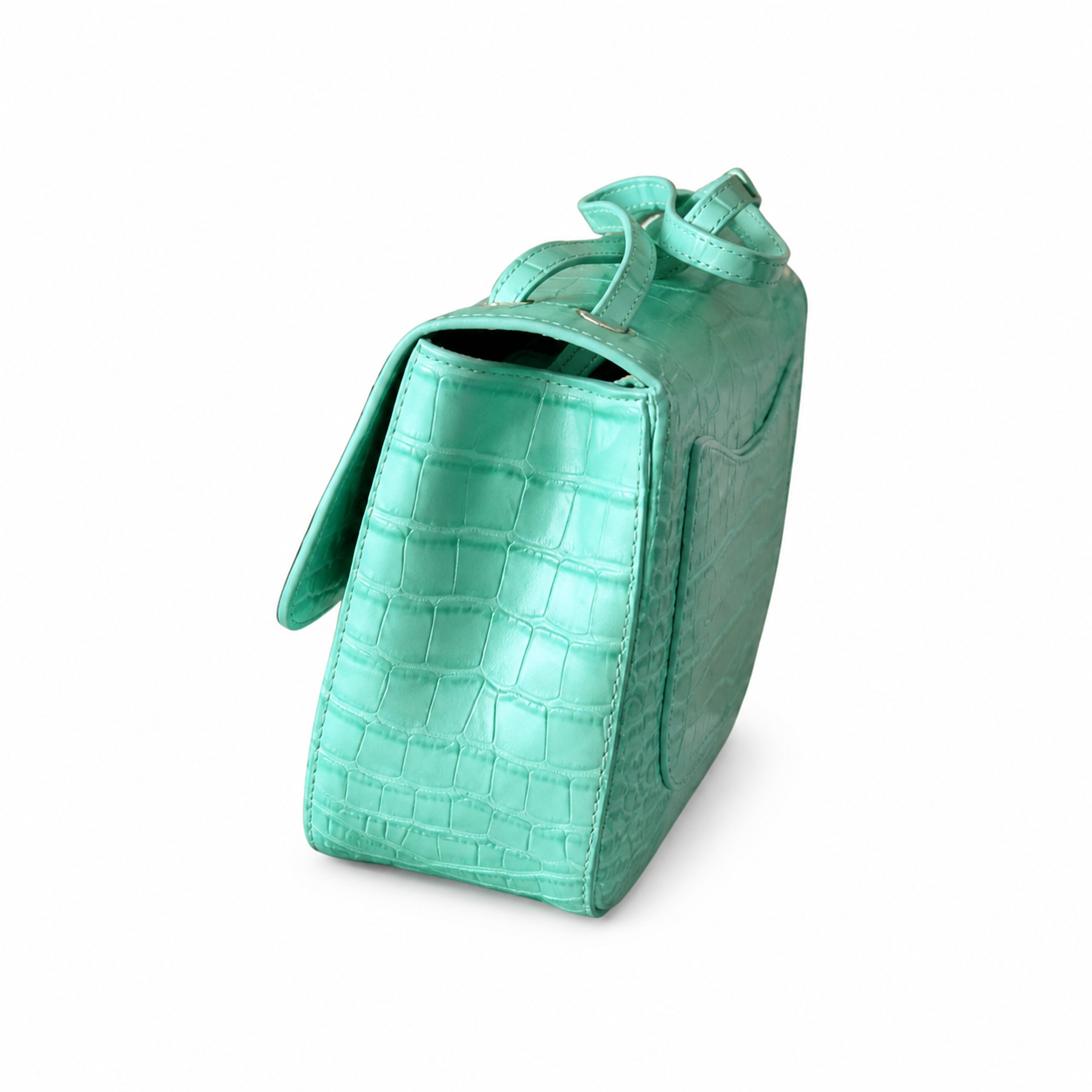 Chanel Classic Double Flap Bag Mint Turquoise Crocodile-Embossed Leather | Gold CC — 32cm