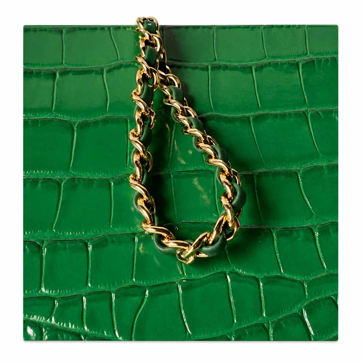 Chanel Emerald Green Croc Mini Flap Top Handle Bag | Antique Gold CC — 19.6cm