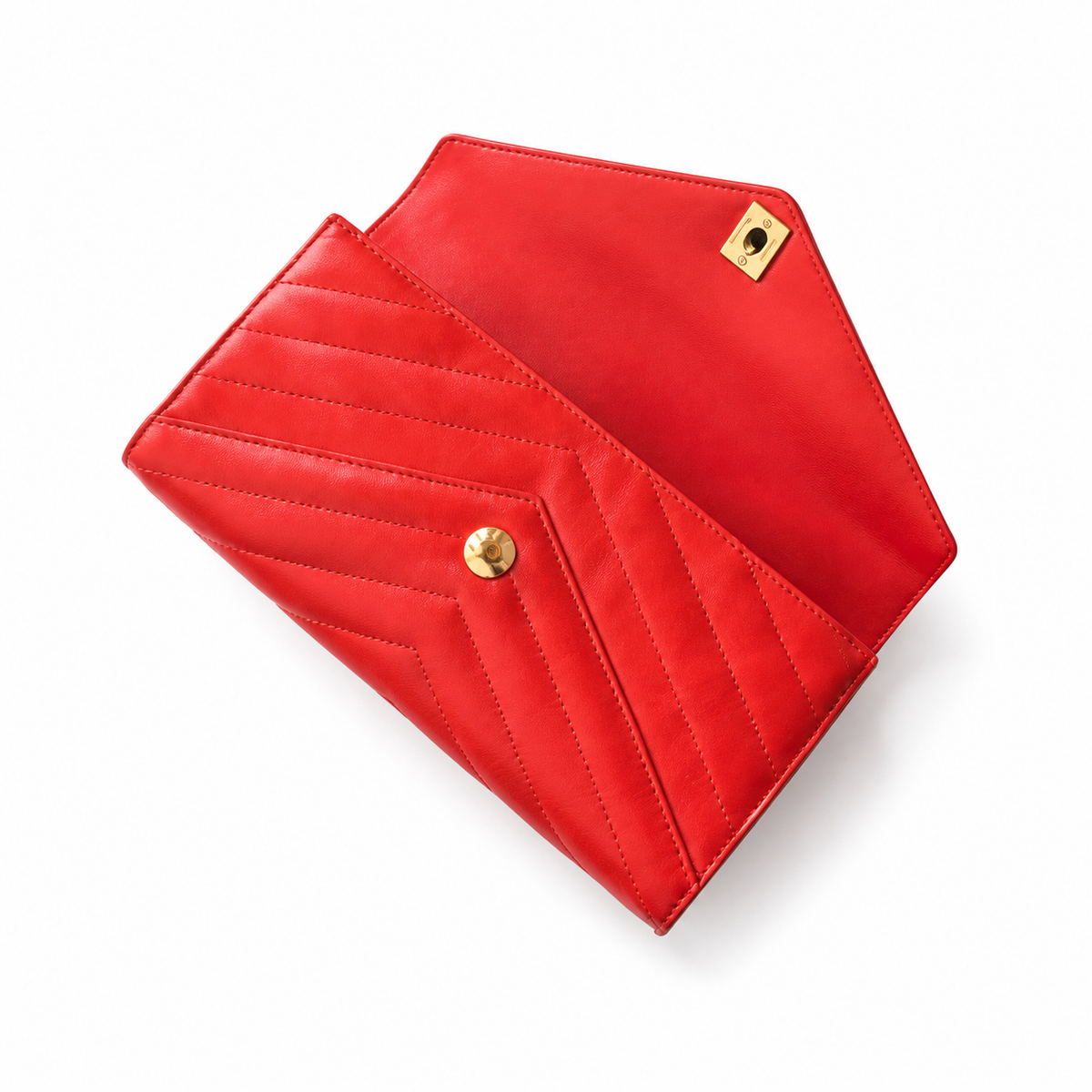 Chanel Scarlet Red Chevron-Quilted Lambskin Envelope Bag | Gold Snap & Black Interior