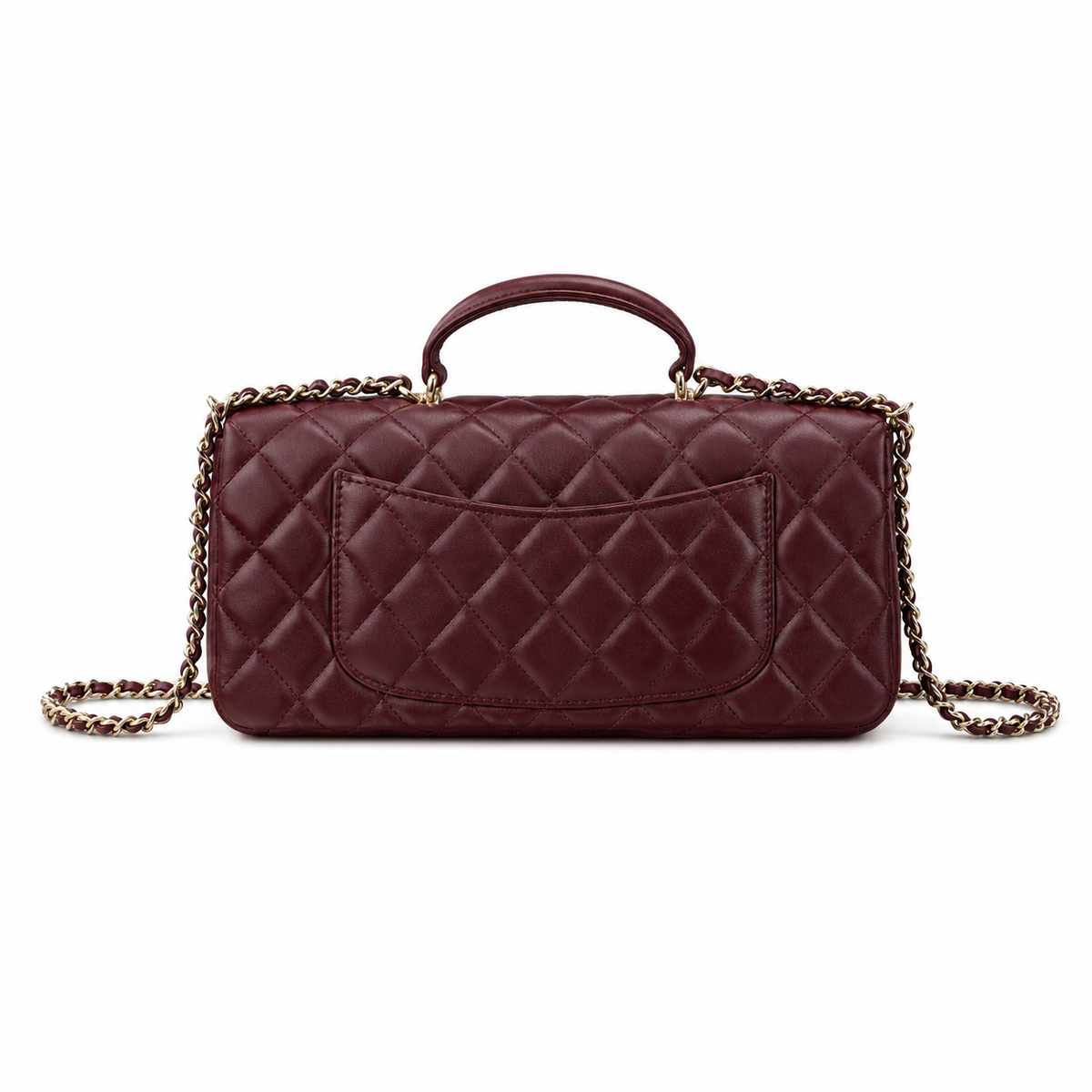 Chanel Oxblood Large Diamond-Quilted Lambskin Flap Bag | Top Handle & Tonal Chain