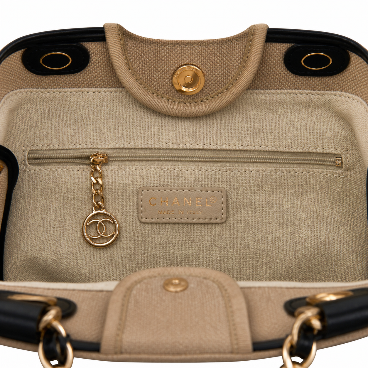Chanel Deauville Large Tote Natural Ecru Canvas | CHANEL 31 Rue Cambon Paris Print — 39cm