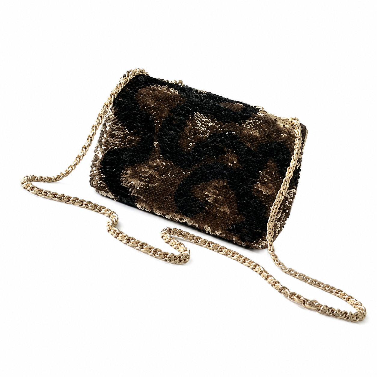 Chanel Black & Gold Tiger-Stripe Sequin Medium Flap Bag | Gold Silk Lining, Nude Piping & CC Turn-Lock