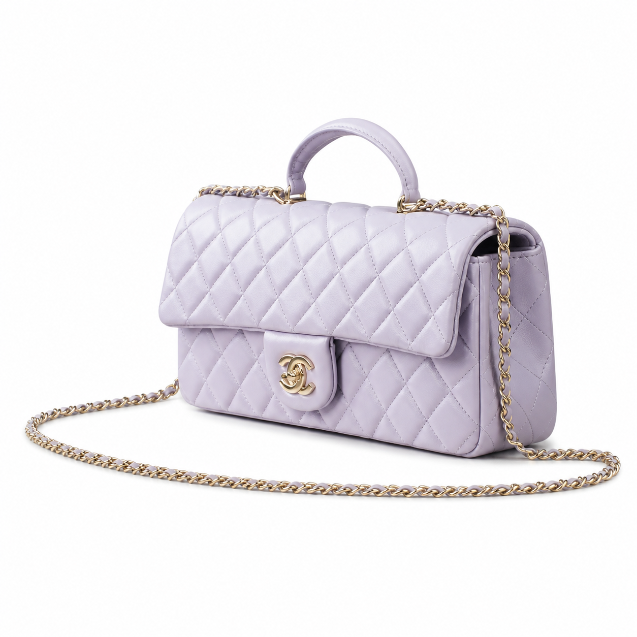 Chanel Pale Lavender Quilted Lambskin Two-Piece Set | Mini Flap & Zip Pouch — 25cm