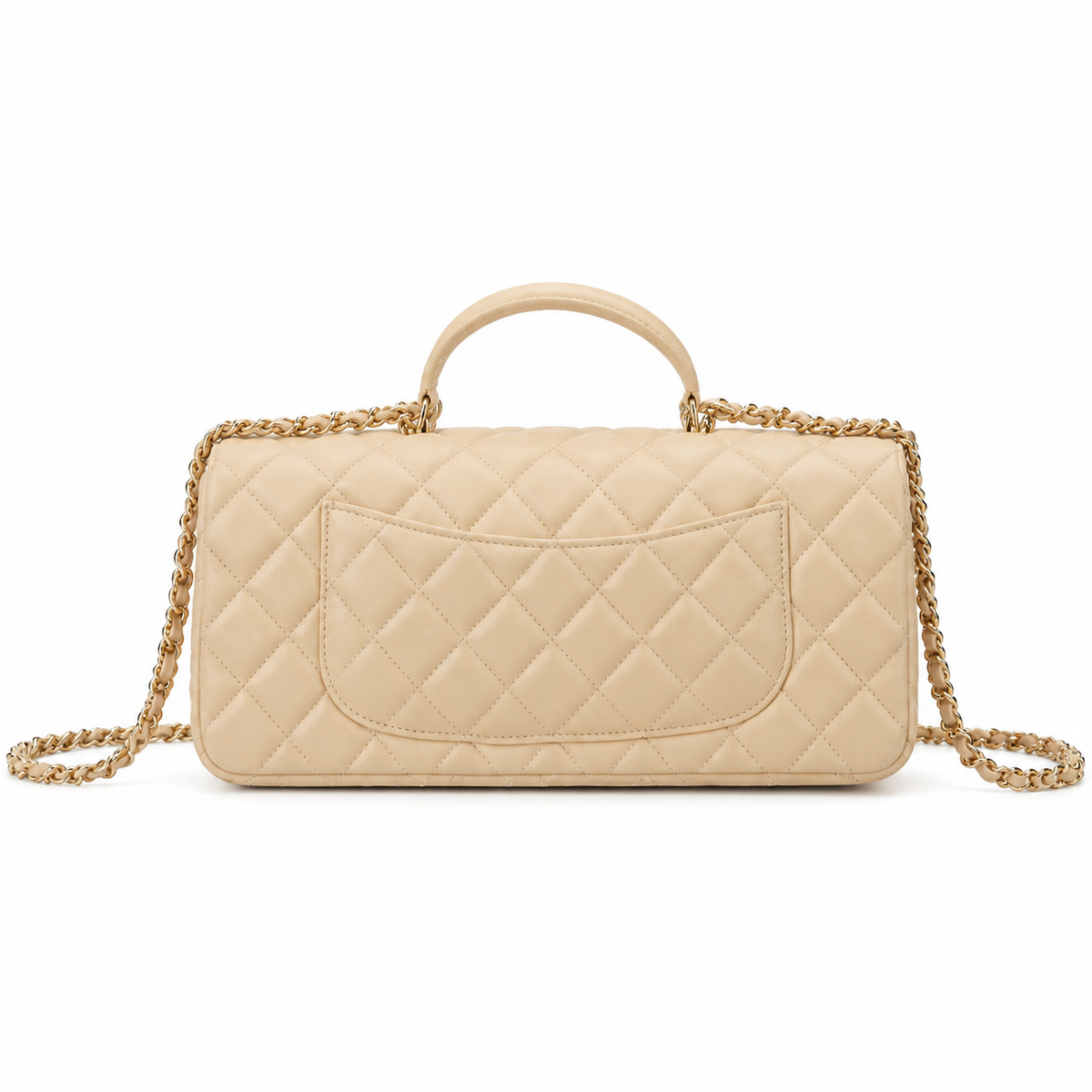 Chanel Cream Ivory Large Diamond-Quilted Lambskin Flap Bag | Top Handle & Pure Gold Chain