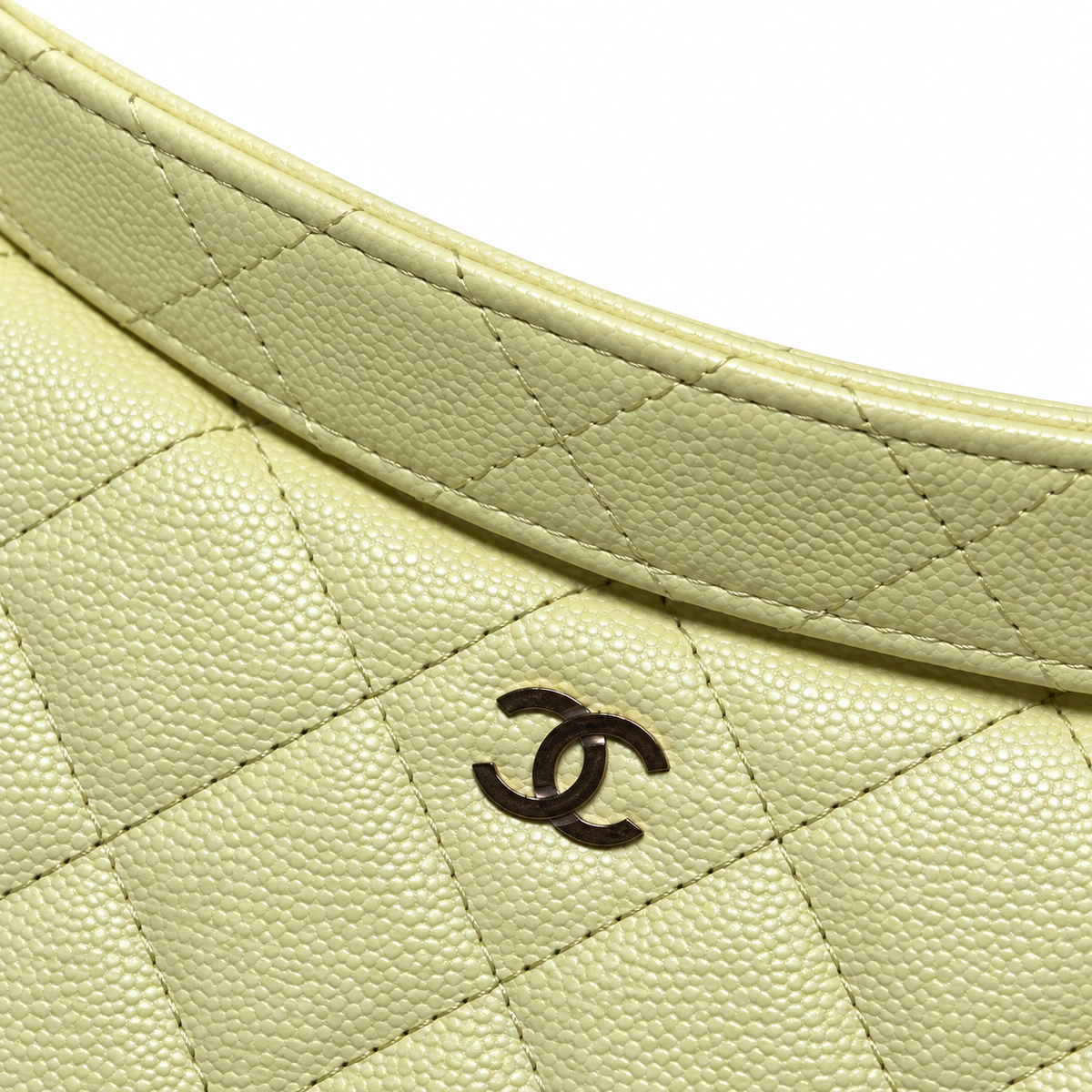 Chanel Crescent Hobo Quilted Caviar Lemon Yellow Leather Handle Gold 22cm