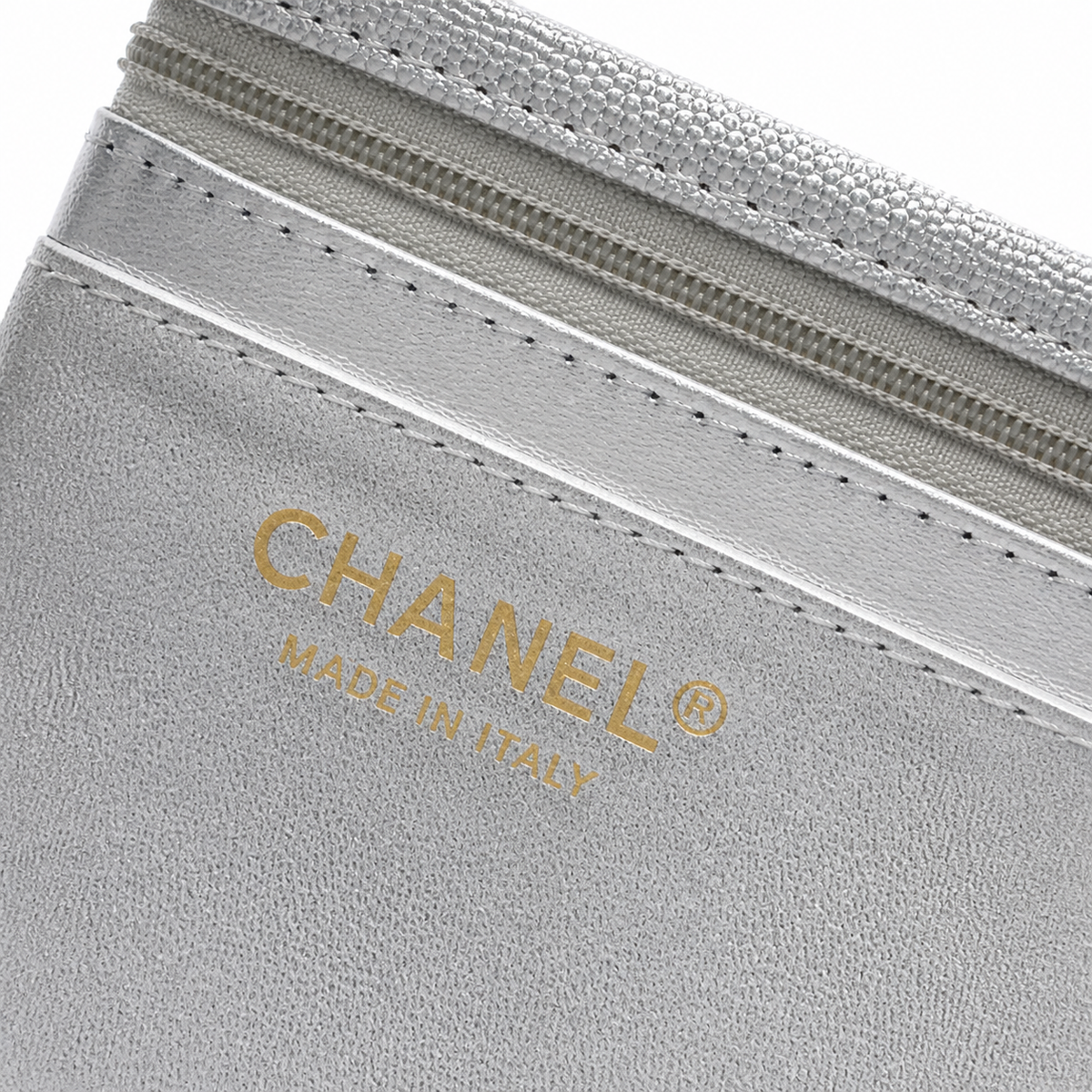 Chanel Mirror Silver Quilted Classic Flap | Top Handle & Back Exterior Pocket — 25cm