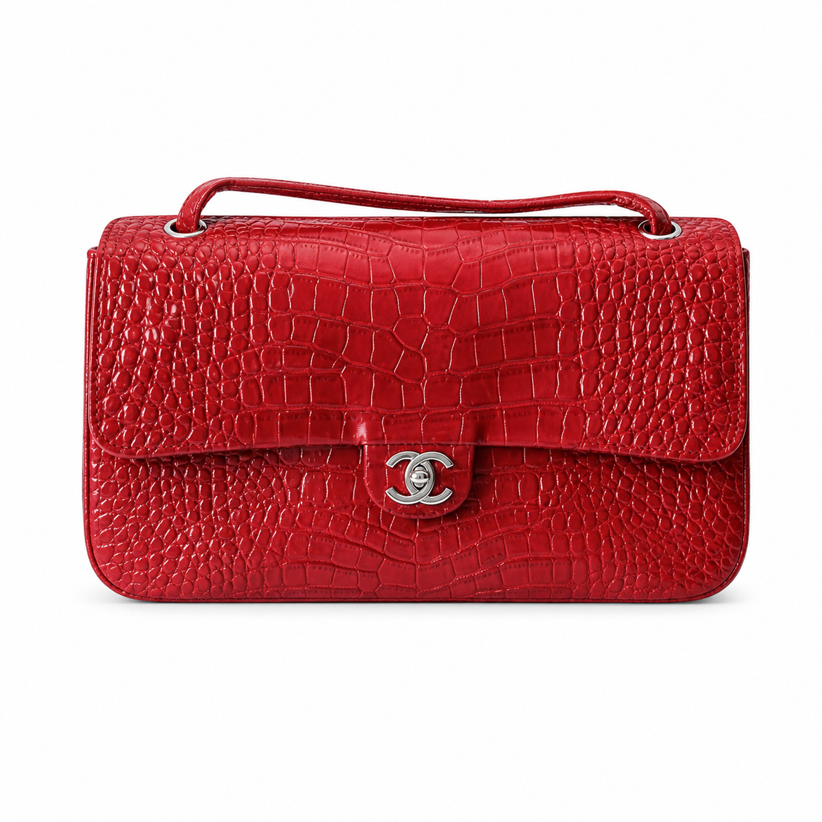Chanel Business Affinity Bag Vivid Red Crocodile-Embossed Leather | Silver CC — 32cm