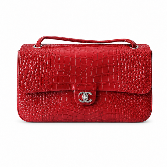Chanel Business Affinity Bag Vivid Red Crocodile-Embossed Leather | Silver CC — 32cm