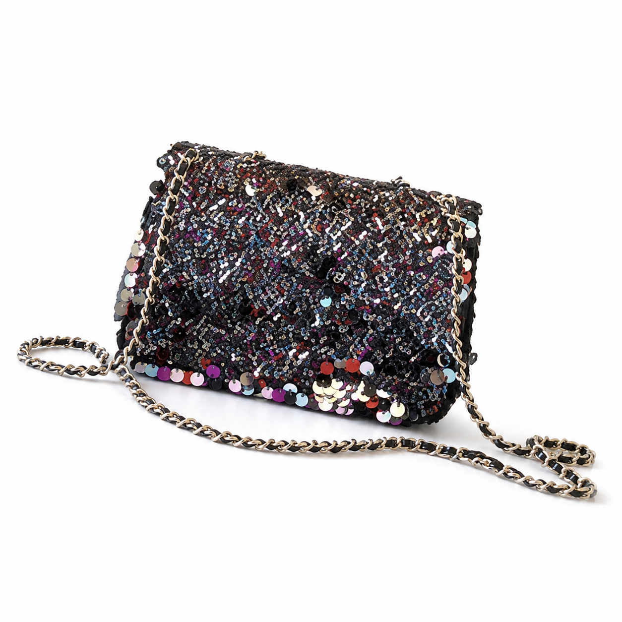 Chanel Black Oversized Multicolour Sequin Flap Bag | Diagonal Colour Waves, Day-to-Night Surface & Gold CC