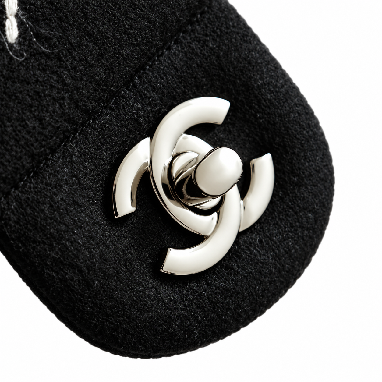 Chanel Classic Double Flap Tweed Black Camellia Charm Silver 25cm