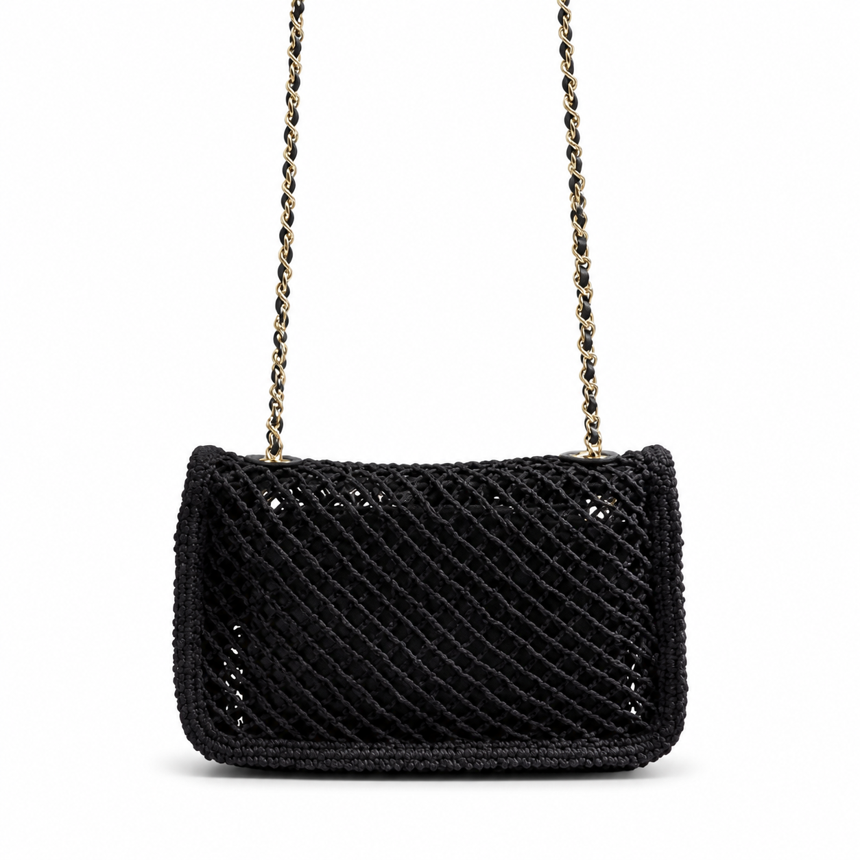 Chanel Black Chunky Crochet Classic Double Flap | Large Gold CC — 21cm